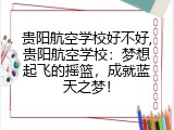 贵阳航空学校好不好,贵阳航空学校：梦想起飞的摇篮，成就蓝天之梦！
