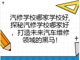 汽修学校哪家学校好,探秘汽修学校哪家好，打造未来汽车维修领域的黑马！