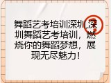 舞蹈艺考培训深圳,深圳舞蹈艺考培训，燃烧你的舞蹈梦想，展现无尽魅力！