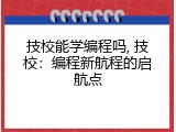 技校能学编程吗, 技校：编程新航程的启航点