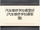 汽车维修学校哪里好(汽车维修学校哪家强)