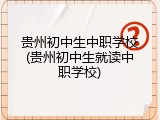 贵州初中生中职学校(贵州初中生就读中职学校)
