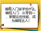 编程入门该学些什么,编程入门：从零到一，掌握这些技能，成为编程达人！