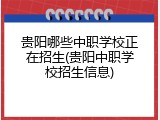 贵阳哪些中职学校正在招生(贵阳中职学校招生信息)