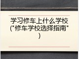 学习修车上什么学校("修车学校选择指南")