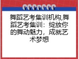 舞蹈艺考集训机构,舞蹈艺考集训：绽放你的舞动魅力，成就艺术梦想