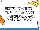 舞蹈艺考学校宣传片,舞动青春，燃烧梦想！揭秘舞蹈艺考学校的魅力与独特之处