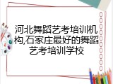 河北舞蹈艺考培训机构,石家庄最好的舞蹈艺考培训学校