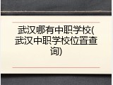 武汉哪有中职学校(武汉中职学校位置查询)