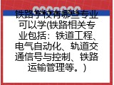 铁路学校有哪些专业可以学(铁路相关专业包括：铁道工程、电气自动化、轨道交通信号与控制、铁路运输管理等。)