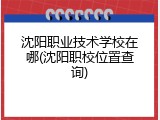 沈阳职业技术学校在哪(沈阳职校位置查询)