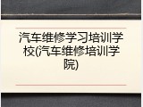 汽车维修学习培训学校(汽车维修培训学院)
