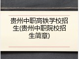 贵州中职高铁学校招生(贵州中职院校招生简章)