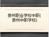 贵州职业学校中职(贵州中职学校)
