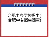 合肥中专学校招生(合肥中专招生简章)