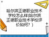哈尔滨正德职业技术学校怎么样(哈尔滨正德职业技术学校评价如何？)
