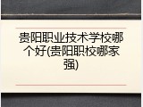 贵阳职业技术学校哪个好(贵阳职校哪家强)