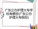 广东公办护理大专学校有哪些(广东公办护理大专院校)