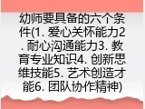 幼师要具备的六个条件(1. 爱心关怀能力2. 耐心沟通能力3. 教育专业知识4. 创新思维技能5. 艺术创造才能6. 团队协作精神)