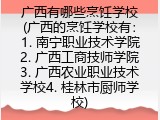 广西有哪些烹饪学校(广西的烹饪学校有：1. 南宁职业技术学院2. 广西工商技师学院3. 广西农业职业技术学校4. 桂林市厨师学校)