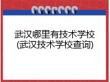 武汉哪里有技术学校(武汉技术学校查询)