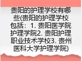 贵阳的护理学校有哪些(贵阳的护理学校包括：1. 贵阳医学院护理学院2. 贵阳护理职业技术学校3. 贵州医科大学护理学院)