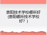 贵阳技术学校哪所好(贵阳哪所技术学校好？)