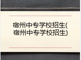 宿州中专学校招生(宿州中专学校招生)