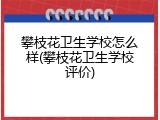 攀枝花卫生学校怎么样(攀枝花卫生学校评价)