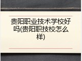 贵阳职业技术学校好吗(贵阳职技校怎么样)