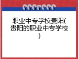 职业中专学校贵阳(贵阳的职业中专学校)