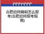 合肥幼师编制怎么报考(合肥幼师报考指南)