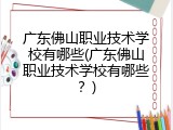 广东佛山职业技术学校有哪些(广东佛山职业技术学校有哪些？)
