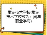 巢湖技术学校(巢湖技术学校改为：巢湖职业学府)
