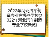 2022年河北汽车制造专业有哪些学校(2022年河北汽车制造专业学校概览)