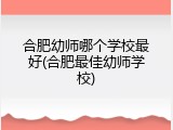 合肥幼师哪个学校最好(合肥最佳幼师学校)