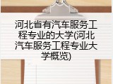 河北省有汽车服务工程专业的大学(河北汽车服务工程专业大学概览)
