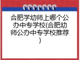 合肥学幼师上哪个公办中专学校(合肥幼师公办中专学校推荐)