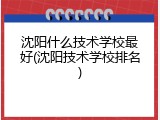 沈阳什么技术学校最好(沈阳技术学校排名)