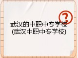 武汉的中职中专学校(武汉中职中专学校)