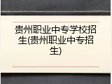贵州职业中专学校招生(贵州职业中专招生)