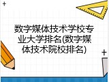 数字媒体技术学校专业大学排名(数字媒体技术院校排名)