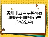 贵州职业中专学校有那些(贵州职业中专学校名单)