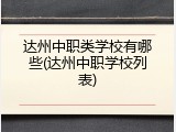 达州中职类学校有哪些(达州中职学校列表)