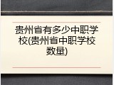 贵州省有多少中职学校(贵州省中职学校数量)