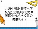 北海中等职业技术学校是公办的吗(北海中等职业技术学校是公办的吗？)