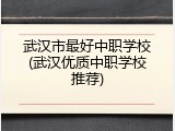 武汉市最好中职学校(武汉优质中职学校推荐)