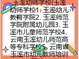 玉溪幼师学校(玉溪幼师学校1. 玉溪幼儿教育学院2. 玉溪师范学院附属幼儿园3. 玉溪市儿童师范学校4. 云南玉溪幼儿师范高等专科学校5. 云南省玉溪市幼儿教师培训中心6. 玉溪市学前教育专业学校7.