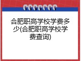 合肥职高学校学费多少(合肥职高学校学费查询)