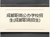 成都职高公办学校招生(成都职高招生)